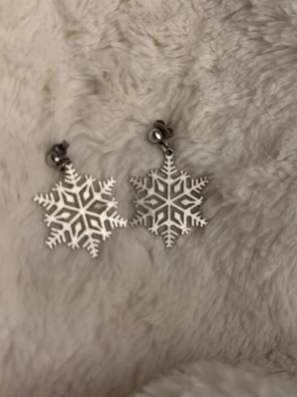 Silver Snowflake Drop Earrings - Mirrored Cutout Design